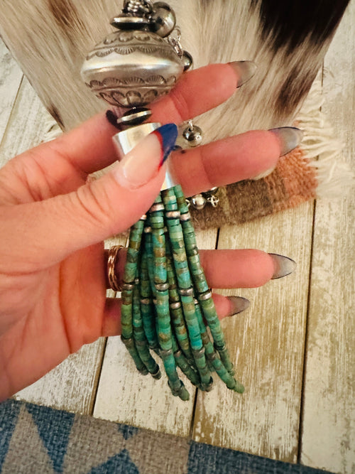 Navajo Turquoise & Sterling Silver Pearl Beaded Tassel Necklace