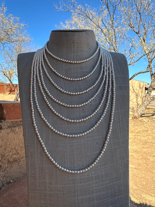 Handcrafted Sterling Silver Elegant Pearl Beaded Necklace 4mm