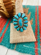 Old Pawn Navajo Sterling Silver & Kingman Turquoise Cluster Ring Size 9.5