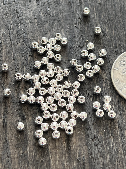 50 Bright Sterling Silver Machine Made Seamless Round Beads, 4mm