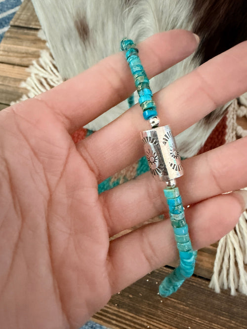 Handcrafted Turquoise & Sterling Silver Pearl 18” Beaded Necklace