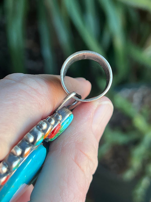 Color Burst Handcrafted Kingman Turquoise Heart Pendant w/ Spiny Oyster Shell and Sonoran Mountain Turquoise by Angela Martin