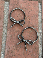 Handmade Sterling Silver 4mm Beaded Bow Tie Dangle round hoop Earrings