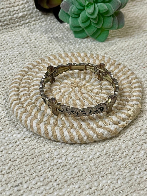 Vintage Handmade Copper Beaded Stretch Cross Bracelet