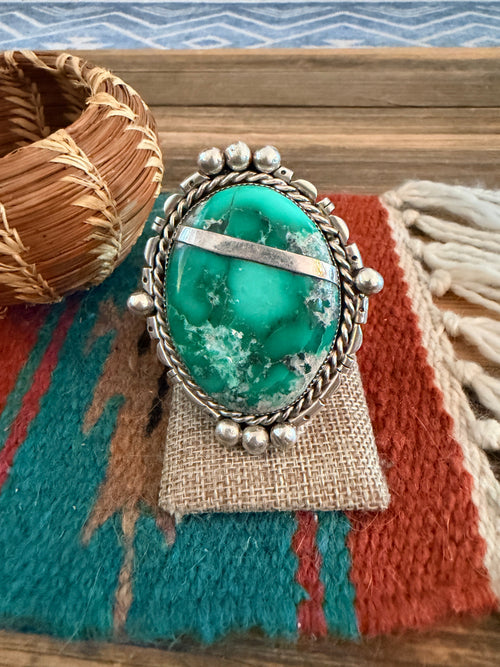 Old Pawn Handcrafted Variscite & Sterling Silver Ring Size 9