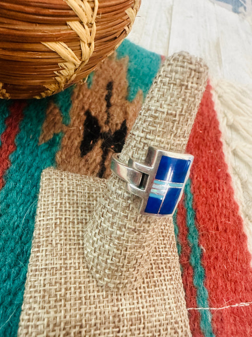 Old Pawn Navajo Sterling Silver, Lapis & Turquoise Inlay Ring Size 7