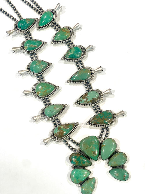 Handmade Sterling Silver & Royston Squash Blossom Necklace