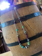 Navajo Electric Rainbow Sterling Silver, Turquoise and Purple Spiny Oyster Single Strand Beaded Necklace by Rose Martin, 16 + 2 Inches