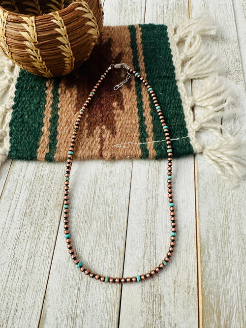 Handcrafted Turquoise & Copper 16” Beaded Necklace