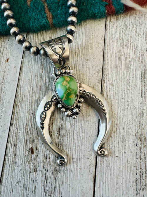 Navajo Sterling Silver & Sonoran Gold Turquoise Beaded Naja Necklace