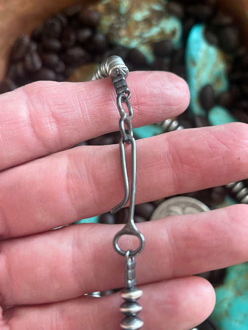 Vinita Cowboy Handcrafted 5.5mm Sterling Silver Navajo Saucer Pearls, 21 inches