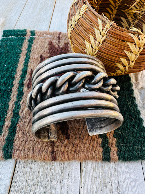 Handcrafted Old Pawn Sterling Silver Chain Cuff Bracelet