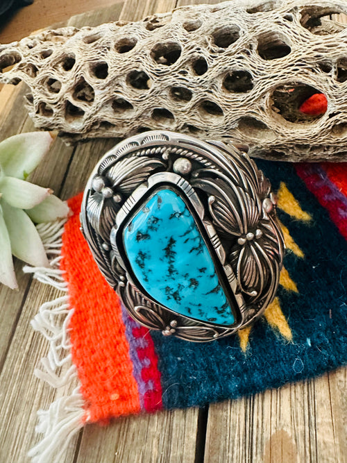 Old Pawn Sleeping Beauty Turquoise & Sterling Silver Cuff Bracelet /