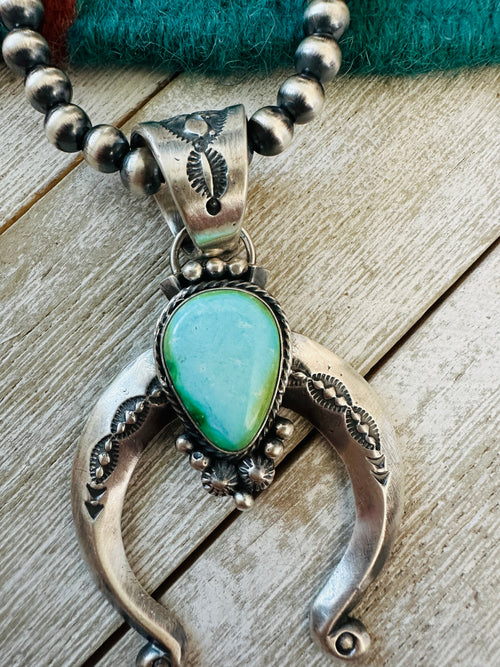 Navajo Sterling Silver & Sonoran Gold Turquoise Beaded Naja Necklace