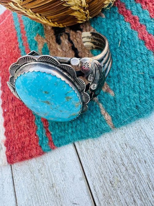 Old Pawn Navajo Sterling Silver & Turquoise Cuff Bracelet