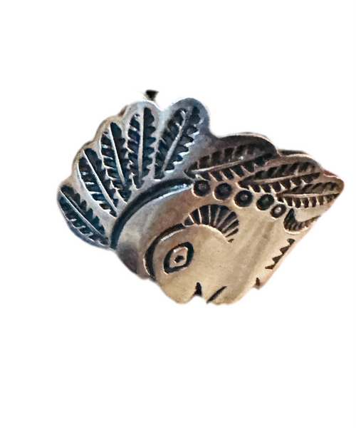 Handcrafted Old Pawn Sterling Silver Indian Chief Band Ring Size 11