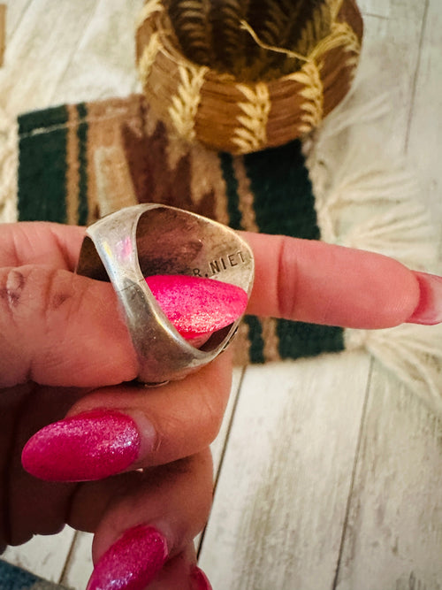 Handcrafted Old Pawn Turquoise and Sterling Silver Ring Size 10.5