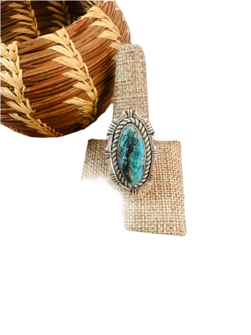 Old Pawn Navajo Sterling Silver & Turquoise Ring Size 10