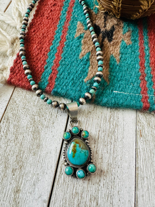Navajo Sterling Silver & Turquoise Cluster Beaded Necklace