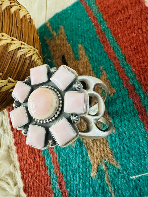 Handcrafted Old Pawn Sterling Silver & Queen Pink Conch Cluster Cuff Bracelet