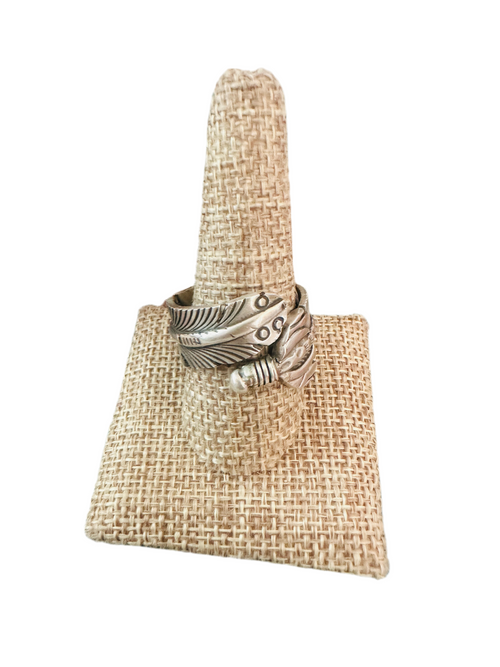 Old Pawn Navajo Sterling Silver Feather Adjustable Band Ring