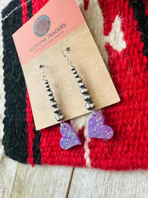 Summer Lovin’ Sterling Silver Pearl Beaded Opal Heart Dangle Earrings