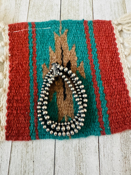 Navajo Sterling Silver Pearl Triple Strand Beaded Bracelet