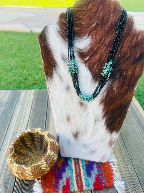 Old Pawn Handcrafted Sterling Silver and Turquoise Beaded 18” Necklace