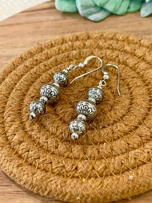 Handmade Sterling Silver Beaded Dangle Earrings