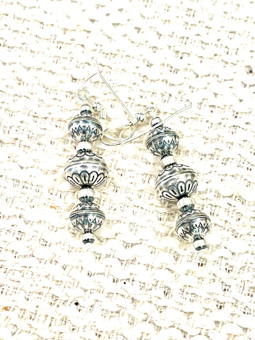 Handmade Sterling Silver Beaded Dangle Earrings