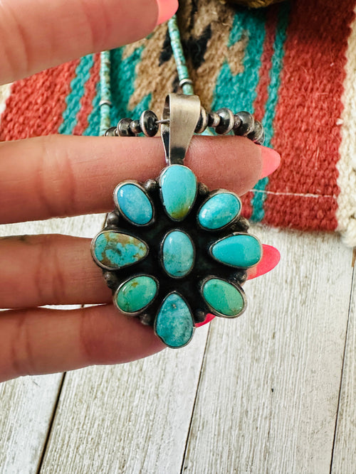 Navajo Sterling Silver & Turquoise Cluster Beaded Necklace