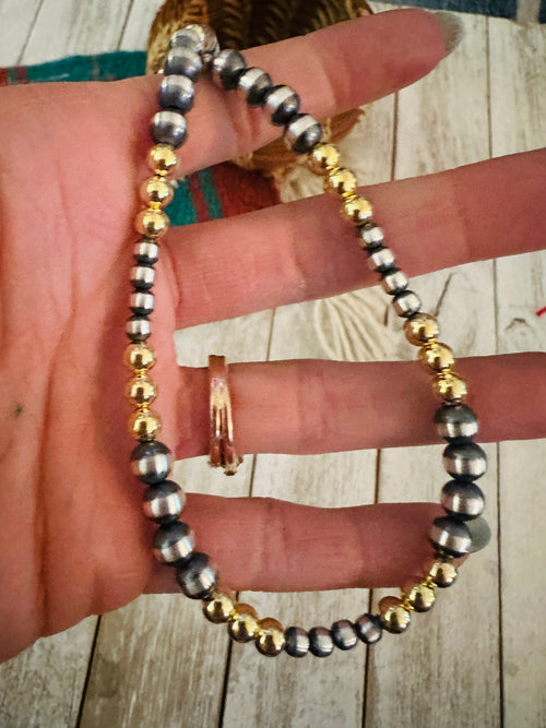 Navajo Sterling Silver & Gold Beaded 16” Necklace