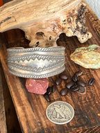 Hand Forged Old Pawn Sterling Silver Repousse Ingot Cuff Bracelet by Santa Fe Artist, Buffalo, The Monsoon