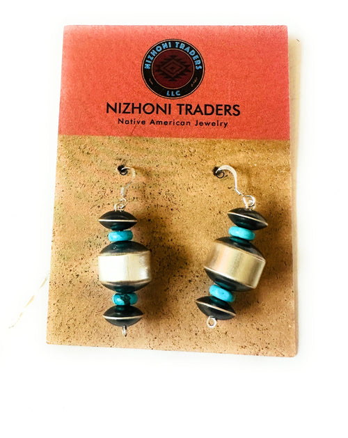 Handcrafted Turquoise & Sterling Silver Beaded Dangle Earrings