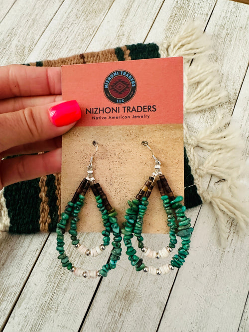 Handcrafted Turquoise, Shell & Heishi Beaded Hoop Earrings