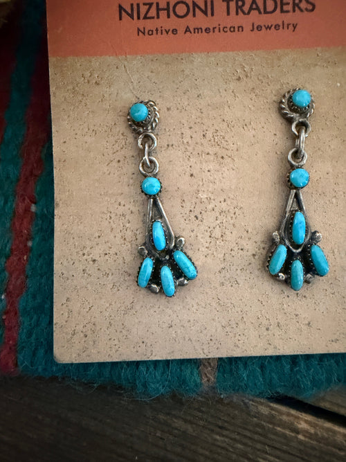 Handcrafted Old Pawn Sterling Silver & Turquoise Dangle Earrings