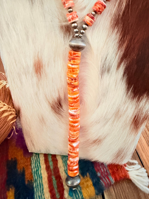 Handcrafted Spiny Oyster & Sterling Silver Beaded Lariat Necklace