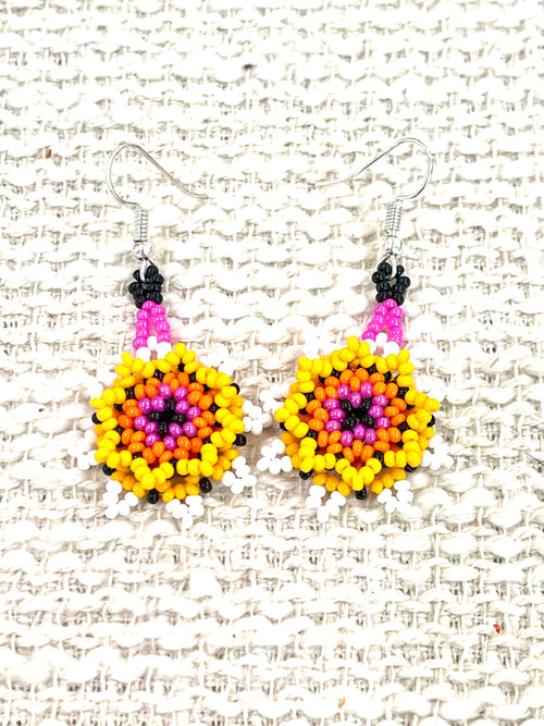 Handmade In Mexico Sterling Silver , Multi Color Dangle Beaded Earrings