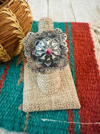 Old Pawn Navajo Sterling Silver & Purple Spiny Concho Ring Size 7