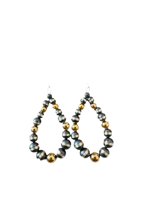 Handcrafted Gold & Sterling Silver Pearl Beaded Dangle Hoop Earrings