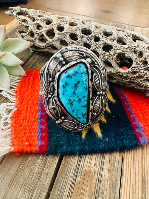 Old Pawn Sleeping Beauty Turquoise & Sterling Silver Cuff Bracelet /