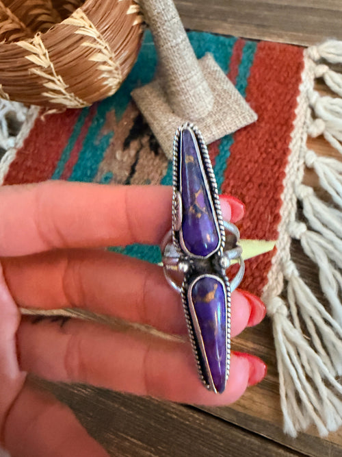 Old Pawn Handcrafted Purple Mojave & Sterling Silver Ring Size 6.75