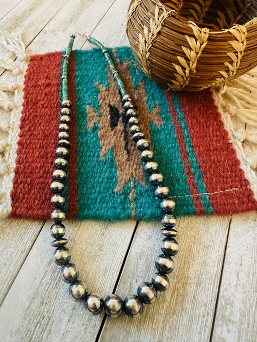 Handcrafted Turquoise & Sterling Silver Pearl 20” Beaded Necklace