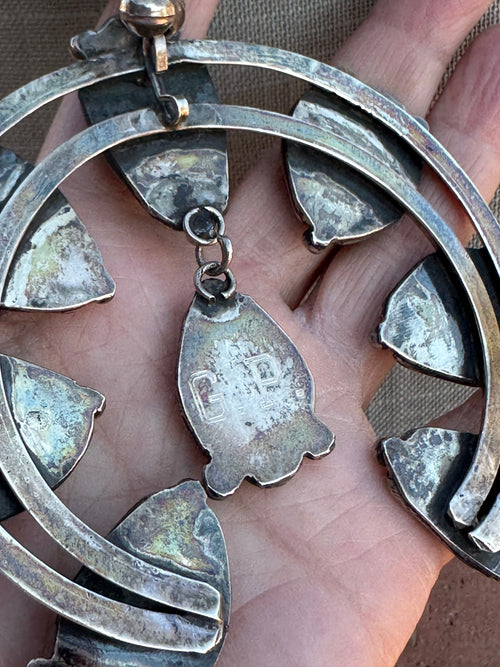 Estate Collection Old Pawn Turquoise & Sterling Silver Squash Blossom Necklace