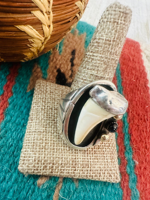 Old Pawn Navajo Sterling Silver & Onyx Ring Size 11.75