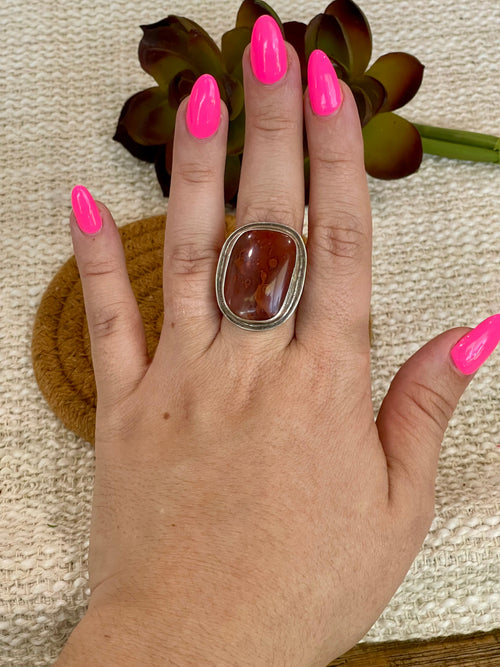 Old Pawn Vintage Sterling Silver & Carnelian Agate Sz 10.25 Ring