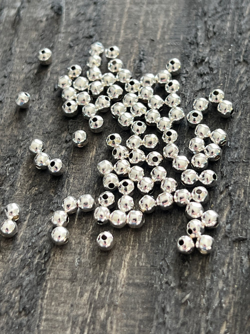 100 Bright Sterling Silver Machine Made Seamless Round Beads, 3mm