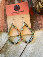 Navajo Turquoise, Spiny & Sterling Silver Beaded Teardrop Hoop Earrings