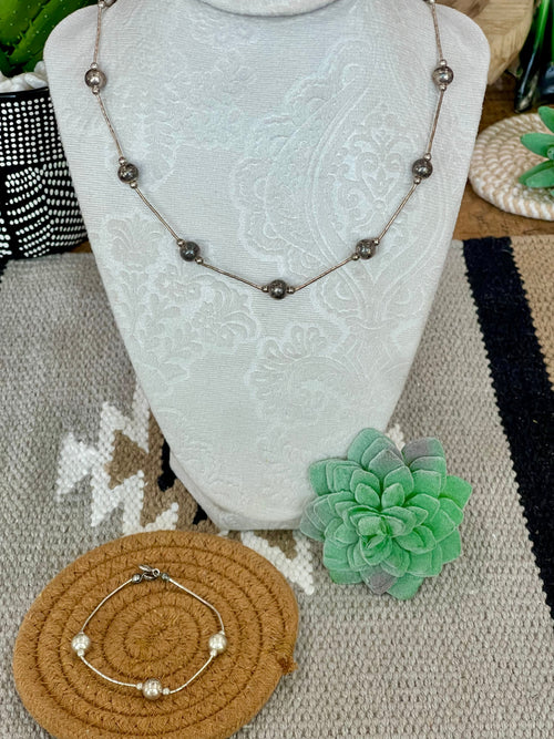 Handmade Sterling Silver Beaded Necklace & Bracelet Set