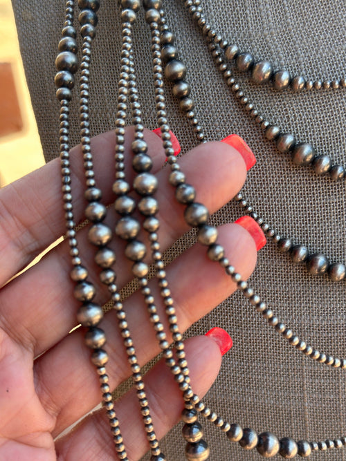 Handmade Graduated Sterling Silver Graduated Bead Beaded Necklace